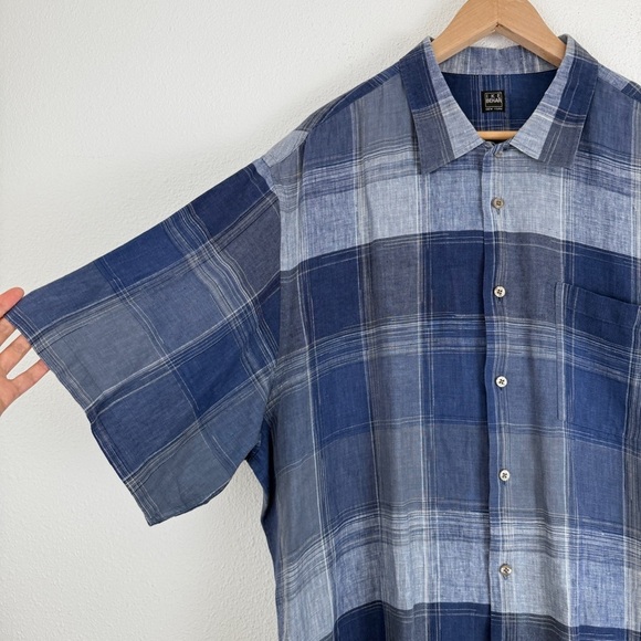 Ike Behar Men’s 100% Linen Plaid Button Down Front Short Sleeve Shirt XXL - Picture 2 of 9